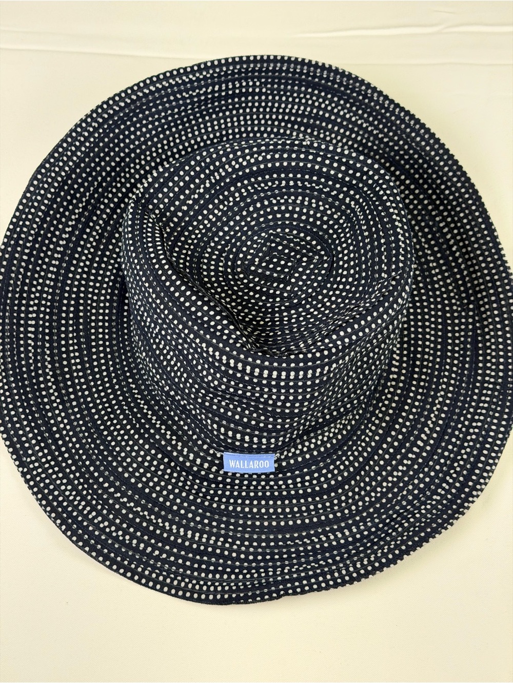 Wallaroo Navy Polka Dot Petite Scrunchie Adjustable Sun Hat